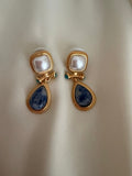 Pearl and Blue Stone Dangle earrings - Reen & co.Pearl and Blue Stone Dangle earrings