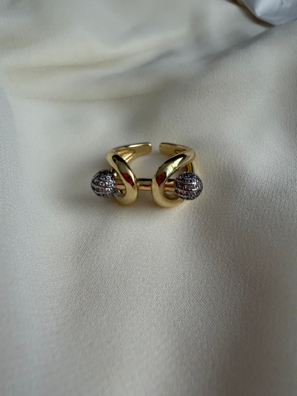 Silver and gold zircon ball ring