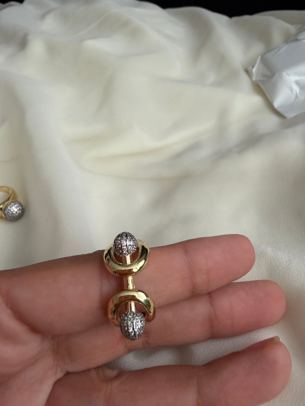 Silver and gold zircon ball ring