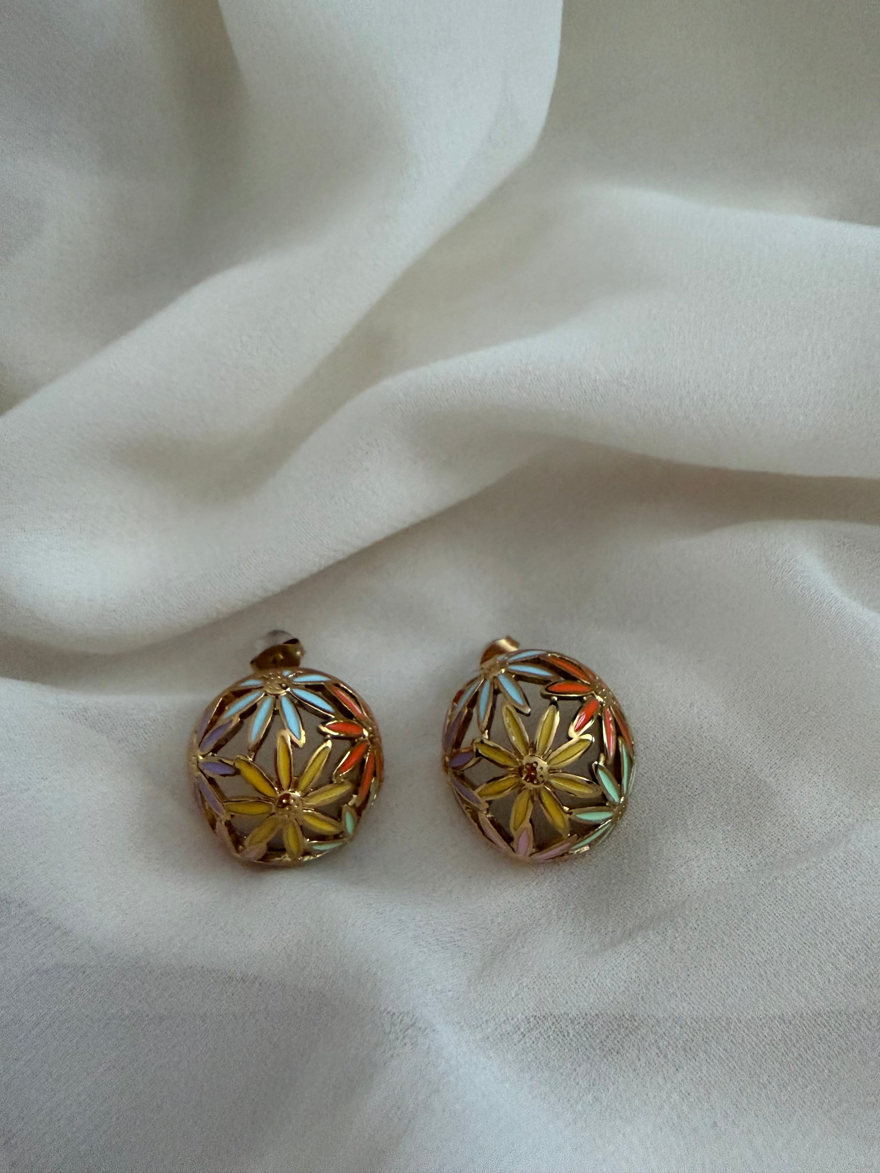 Pastel flower dome studs earrings