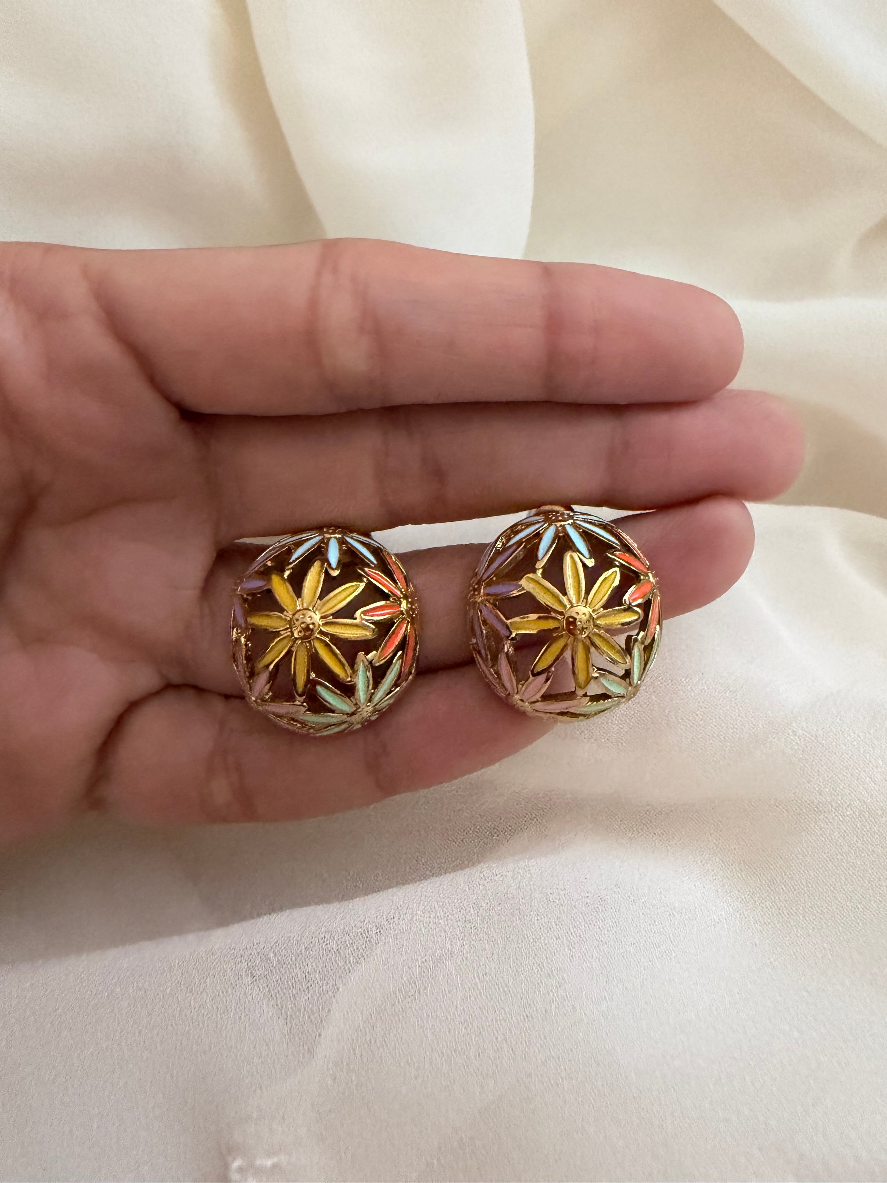 Pastel flower dome studs earrings