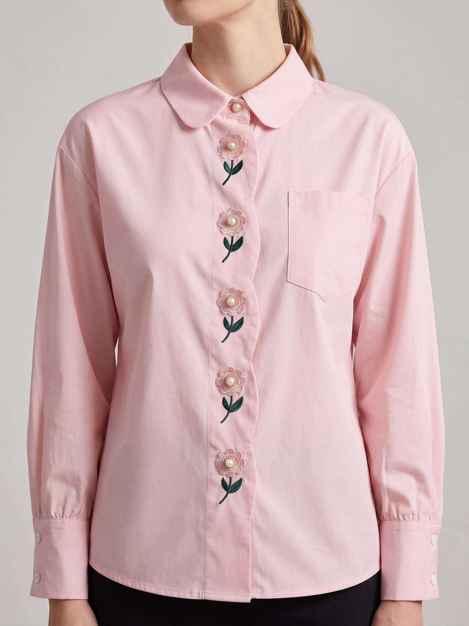 Rose pearl button top